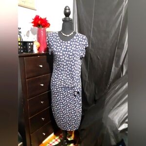 Loft Women's Dress Blue Floral Side Tie Up Design Size M Cottage Core
